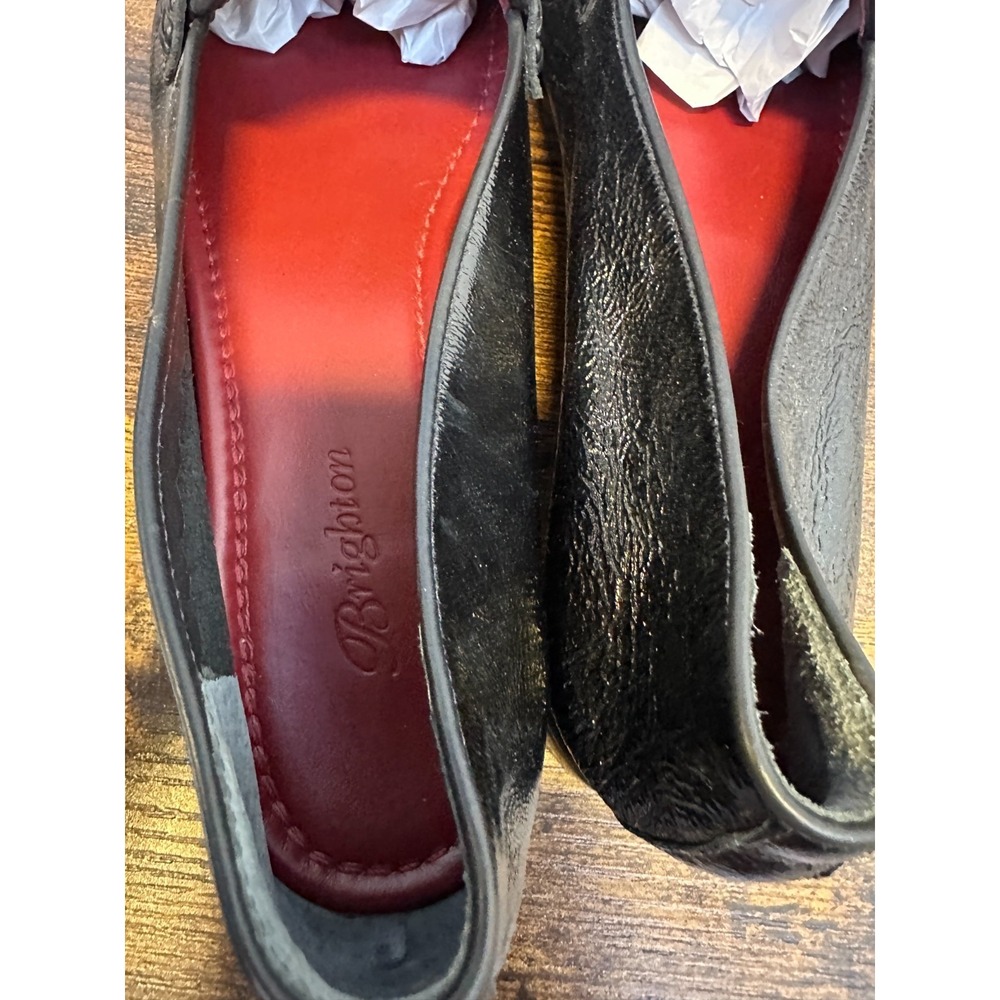 Brighton Mohawk Black Patent Leather Leopard Calf Hair Loafers 8 M Shoes Flats - Picture 7 of 16
